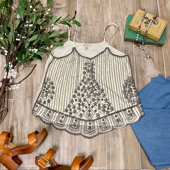 HYDE park Tops - HYDE park cream pewter beaded 20s vibe tank top